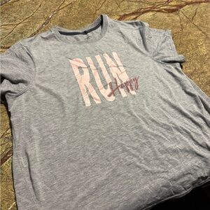 Brooks Gray Short Sleeve Tee with Pink Print